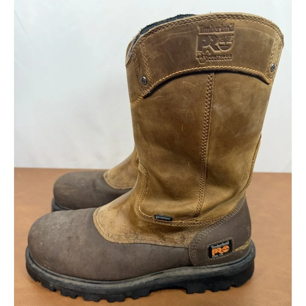 Timberland Pro Boots Mens Size 10.5 Wide Rigmaster Steel Toe Work Brown Leather